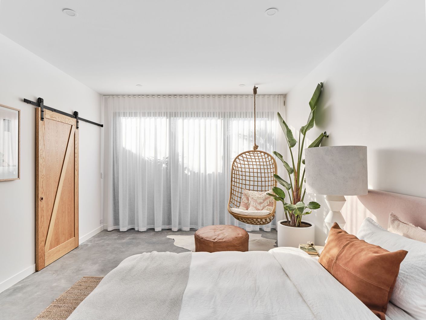 Aesop Parchment Sheer Curtain in Bedroom