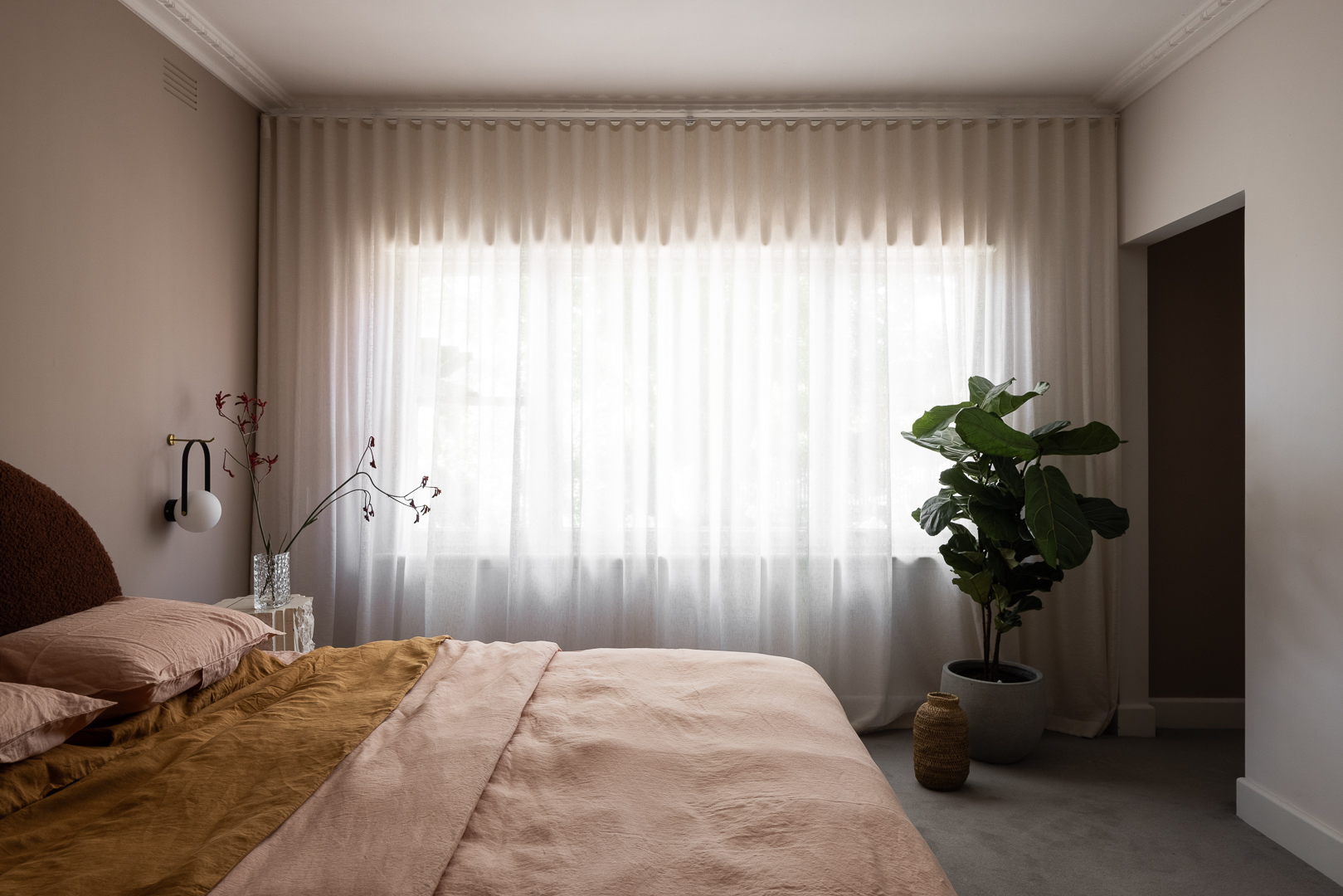 02 22 Leith Road Dylan James Bedroom Sheer Curtains and Roller Blinds Allusion Marzipan and Vivid Block White 6